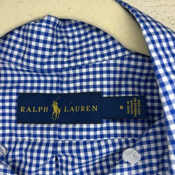 Ralph Lauren Men’s Button-Up – Royal Blue & White Check, Red Logo – Size M - Picture 5 of 8